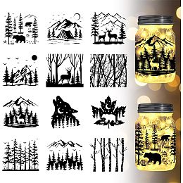 GLOBLELAND 12Pcs Forest Animals Silhouette Jar Cutouts Cutout Paper Window Cutout Paper Mountain ad Trees Plastic Silhouette Wall Cutout Paper Lamp Clings Decals Glass