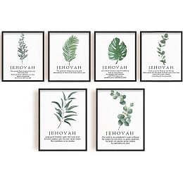 SUPERDANT 6 Pieces Plants Scripture Canvas Prints Bible Christian Wall Art Unframed Leaves Pictures Minimalist Watercolor Painting Green Leaves for Living Room Office Bedroom Bathroom