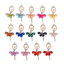 PH PandaHall 14pcs 14 Colors Crystal Ballerina Charms Inlaid Rhinestone Resin Ballet Dancer Pendants for Teen Women DIY Bracelet Necklace Jewelry Making