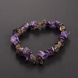 Honeyhandy Chips Gemstone Beaded Stretch Bracelets, Amethyst, 50mm