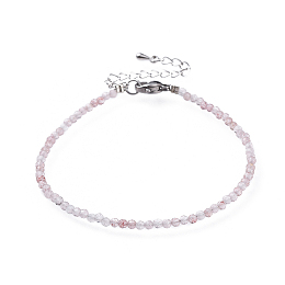 Honeyhandy Natural Strawberry Quartz Bead Bracelets, with 304 Stainless Steel Lobster Claw Clasps and Brass Extender Chains, Faceted, 7-1/4 inch(18.5cm)