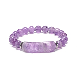 Honeyhandy Natural Amethyst Beaded Stretch Bracelet, Gemstone Jewelry for Women, Rectangle Bar Charm Bracelets, Inner Diameter: 2-1/8 inch(5.3cm)