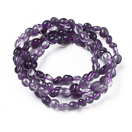 Honeyhandy Natural Amethyst Bead Stretch Bracelets, Tumbled Stone, Nuggets, Inner Diameter: 2~2-1/4 inch(5.2~5.6cm)