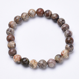 Honeyhandy Natural Flower Agate Beaded Stretch Bracelets, Round, 1-3/4 inch~2-1/8 inch(48~54mm)