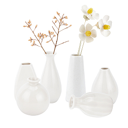 NBEADS 6 Pcs Mini Ceramic Flower Vase, 6 Styles Rustic Decor Vase Modern Farmhouse Decor White Plain Small Vases for Flowers Small Plants Floral Dining Room Shelf Decor, 1.7~2.6x2.8~3.9"