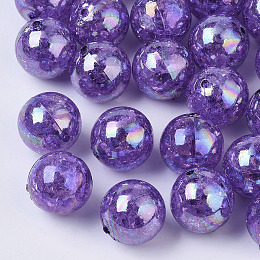 Honeyhandy AB Color Transparent Crackle Round Acrylic Beads, Dark Violet, 20mm, Hole: 2.5mm, about 108pcs/500g