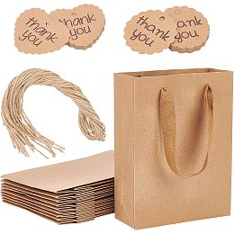 NBEADS 10 Pcs Brown Paper Bag with Handles, Small Kraft Brown Paper Bag 7.8x5.9x2.4 Treat Candy Gift Bag with 40 Pcs Paper Tags and Jute Twines for Birthday, Wedding and Party Celebrations