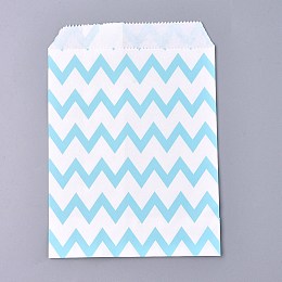 Honeyhandy Kraft Paper Bags, No Handles, Food Storage Bags, White, Wave Pattern, Sky Blue, 18x13cm