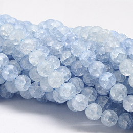 Honeyhandy Synthetic Crackle Quartz Bead Strands, Round, Dyed, Frosted, Light Sky Blue, 8mm, Hole: 1mm, about 50pcs/strand, 15.75 inch