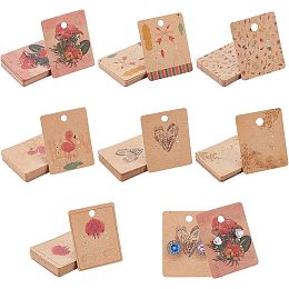 SUNNYCLUE 140Pcs 7 Styles Earring Display Card Jewelry Display Cards Brown Printed Rectangle Tags Ear Studs Holder Flower Patterns Kraft Hanging Earrings Card for Jewelry Making Earrings Crafts