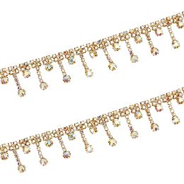 BENECREAT 6 Feet Rhinestones Fringe Trim Ribbon Golden Irregular Style Tassel Crystal AB Cup Chains for Wedding Dress Decoration Necklace DIY Clothing Accessories