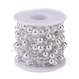 Honeyhandy Christmas Tree Round Beaded Garland, Plastic Imitation Pearl Beaded Trim, for Decorating Wedding Party Supplies, with Spool, Silver, 3mm and 8mm, about 10m/roll.