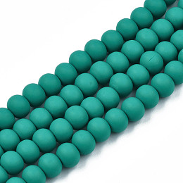 Honeyhandy Handmade Polymer Clay Beads Strands, for DIY Jewelry Crafts Supplies, Round, Dark Cyan, 7x5.5mm, Hole: 1.6mm, about 69pcs/strand, 15.75 inch~16.14 inch(40~41cm)