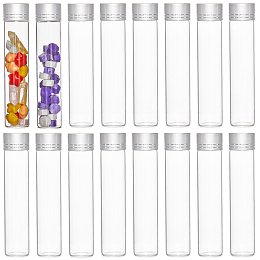 SUNNYCLUE 20Pcs Clear Glass Bottles Bead Containers, Screw Top Bead Storage Tubes with Aluminum Cap, Column, Silver, 2.2x10cm, Capacity: 25ml(0.85fl. oz)