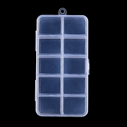 Plastic Bead Storage Containers, 10 Compartments, Rectangle, Clear, 12.8x6.7x1.7cm, Hole: 5mm, compartment: 24x30mm