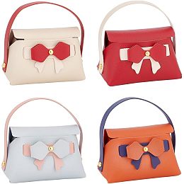 WADORN 4 Colors Mini Handbag Gift Bags, PU Leather Bowknot Gift Boxes Foldable Candy Bags for Birthday Party Wedding Valentines's Day Gift Wrap, 4.7x5.1x2.7 Inch