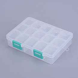 Honeyhandy Organizer Storage Plastic Box, Adjustable Dividers Boxes, Rectangle, Medium Turquoise, 14x10.8x3cm, Compartment: 3x2.5cm, 15 compartment/box