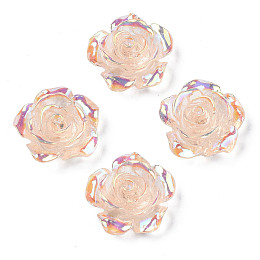 Honeyhandy Transparent Resin Cabochons, AB Color Plated, Rose Flower, PeachPuff, 15x14x6mm