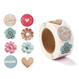 Arricraft 3D Flower & Heart Pattern Roll Stickers, Self-Adhesive Paper Gift Tag Stickers, for Party, Decorative Presents, Mixed Color, 6.3x2.85cm