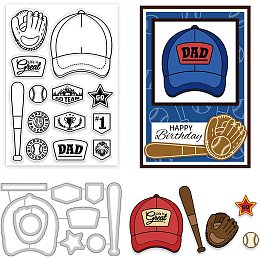 GLOBLELAND Baseball Theme Clear Stamps and Die Cuts Baseball Cap Gloves Bat Silicone Stamp Cards and Metal Cutting Die for Card Making and DIY Embossing Scrapbooking