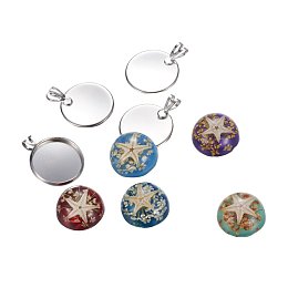 ARRICRAFT 10 Sets DIY Jewelry Pendant Making Sets, with 16mm Resin Dome Dried Flower Cabochons and Brass Pendant Frame Tray Settings 24x18x2mm