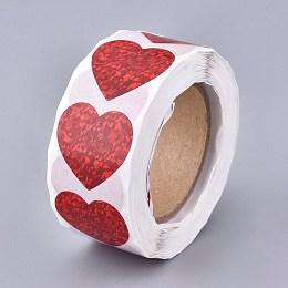 Honeyhandy Heart Shaped Stickers Roll, Valentine's Day Sticker Adhesive Label, for Decoration Wedding Party Accessories, Red, 25x25mm, 500pcs/roll