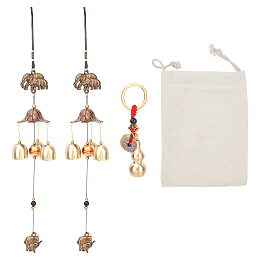 Nbeads 4Pcs DIY Keychain Hanging Ornaments Kits, Including Iron Wind Chimes, Zinc Alloy Copper Cash Keychains, Mixed Color, 445mm