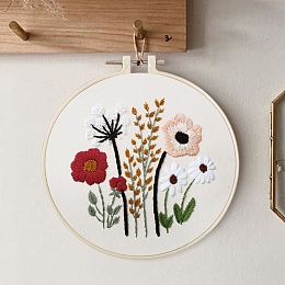 Honeyhandy DIY Embroidery Sets, Including Imitation Bamboo Embroidery Frame, Iron Pins, Embroidered Cloth, Cotton Colorful Embroidery Threads, Flower Pattern, 30x30x0.05cm