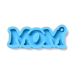 Honeyhandy Mother's Day Theme DIY Pendant Silicone Molds, Resin Casting Molds, For UV Resin, Epoxy Resin Jewelry Making, Word MOM, Deep Sky Blue, 30x76x6.5mm, Hole: 3mm