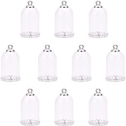 Arricraft 20 Sets Tube Clear Glass Globe Bottle Hanging Pendant Wish Bottles with Silver Alloy Cap and Bottoms for Earring Necklace Pendant Jewelry Making