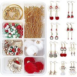 SUNNYCLUE 1 Box DIY 10 Pairs Christmas Themed Earring Making Kits Santa Claus Snowman Christmas Trees Reindeer Enamel Pendants Charms Faux Mink Fur Covered Pendants for DIY Jewerly Xmas Earrings