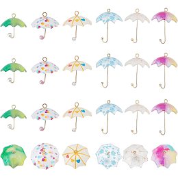 SUNNYCLUE 1 Box 6 Styles 24Pcs 3D Pearl Umbrella Shaped Plastic Pendants Mini Charms Acrylic Dangle Pendants with Brass Loops for Jewelry Making Charms DIY Earrings Necklace Accessories Supplies