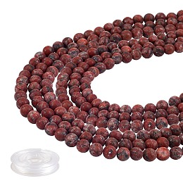 DIY Stretch Bracelets Making Kits, 200Pcs Round Natural Sesame Jasper/Kiwi Jasper Beads and Elastic Crystal Thread, Red, Beads: about 180pcs