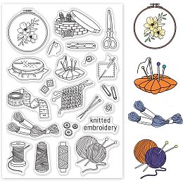 PandaHall Elite Weaving Yarn Clear Stamps, Knitting Embroidery Rubber Stamps Transparent Silicone Stamp for Cards Making DIY Scrapbooking Photo Journal Album Decoration, 4.3x6.3inch