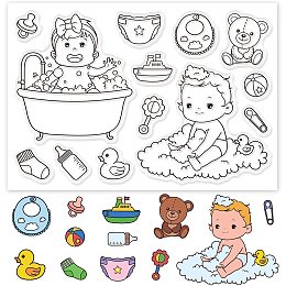 GLOBLELAND Babies Silicone Clear Stamps Baby Products Transparent Stamps for Festival Birthday Cards Making DIY Scrapbooking Photo Album Decoration Paper Craft