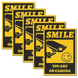 CREATCABIN 5pcs Smile You are On Camera Sticker Vinyl Warning Stickers Self Adhesive UV Protected Waterproof for Business Restaurants Retail Stores Gas Stations Office Hotels Window Door 7 x 10inch