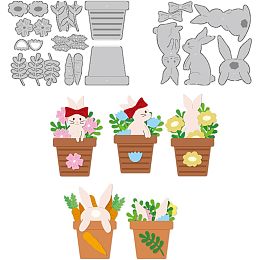 BENECREAT Flowerpot Bunny Cutting Dies Stencils, DIY Craft Carbon Steel Embossing Template for Card Making Photo Decorative Paper Scrapbooking, 0.8mm Thick