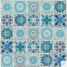 GLOBLELAND 30pcs Vintage Bohemian Wall Tile Sticker DIY Wall Paper Bathroom Kitchen Living Room Home Decoration 4.7x4.3 inches