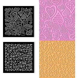 BENECREAT 2Pcs Acrylic Textured Mat, Leopard and Heart Pattern Acrylic Clay Texture Sheets Embossing Polymer Clay Tools for Clay Earrings Making Jewelry Design, 4x4inch