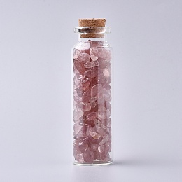 Honeyhandy Glass Wishing Bottle, For Pendant Decoration, with Strawberry Quartz Chip Beads Inside and Cork Stopper, 22x71mm