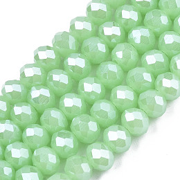 Honeyhandy Electroplate Glass Beads Strands, Imitation Jade Beads, Pearl Luster Plated, Faceted, Rondelle, Light Green, 2x1.5mm, Hole: 0.4mm, about 195pcs/strand, 11 inch(27.5cm)