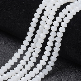 Honeyhandy Glass Beads Strands, Imitation Jade, Faceted, Rondelle, White, 6x5mm, Hole: 1mm, about 87~90pcs/strand, 17~17.5 inch(42.5~43.75cm)