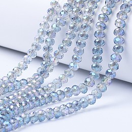 Honeyhandy Electroplate Transparent Glass Beads Strands, Full Rainbow Plated, Faceted, Rondelle, Light Steel Blue, 6x5mm, Hole: 1mm, about 85~88pcs/strand, 16.1~16.5 inch(41~42cm)