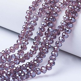 Honeyhandy Electroplate Glass Beads Strands, Pearl Luster Plated, Faceted, Rondelle, Old Rose, 8x6mm, Hole: 1mm, about 72pcs/strand, 16.14 inch(41cm)