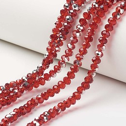 Honeyhandy Electroplate Transparent Glass Beads Strands, Half Silver Plated, Faceted, Rondelle, Red, 8x6mm, Hole: 1mm, about 72pcs/strand, 16.14 inch(41cm)