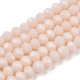 Opaque Solid Color Imitation Jade Glass Beads Strands, Faceted, Rondelle, Antique White, 8x6mm, Hole: 1mm, about 64~65pcs/strand, 40~41cm