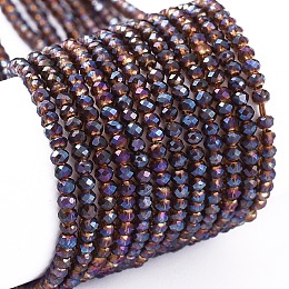 Honeyhandy Electroplate Glass Beads Strands, Full Rainbow Plated, Faceted, Rondelle, DarkSlate Blue, 2x1.5mm, Hole: 0.6mm, about 235~247pcs/Strand, 14.57~14.76 inch(37~37.5cm)