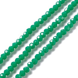 Honeyhandy Faceted Glass Beads Strands, Round, Sea Green, 4mm, Hole: 1mm, about 99~107pcs/strand, 14.09~15.43''(35.8~39.2cm)