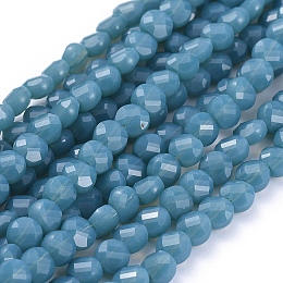 Honeyhandy Glass Beads Strands, Faceted, Flat Round, Steel Blue, 6x4mm, Hole: 1.2mm, about 98pcs/Strand, 22 inch(53.5cm)