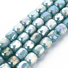 Arricraft Opaque Baking Painted Glass Beads Strands, Imitation Stones, Faceted, AB Color Plated, Column, Dark Turquoise, 8x8mm, Hole: 1.2mm, about 60pcs/strand, 19.69 inch(50cm)